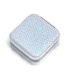 Small Silver Jewelry Box with Aurora Rhinestones